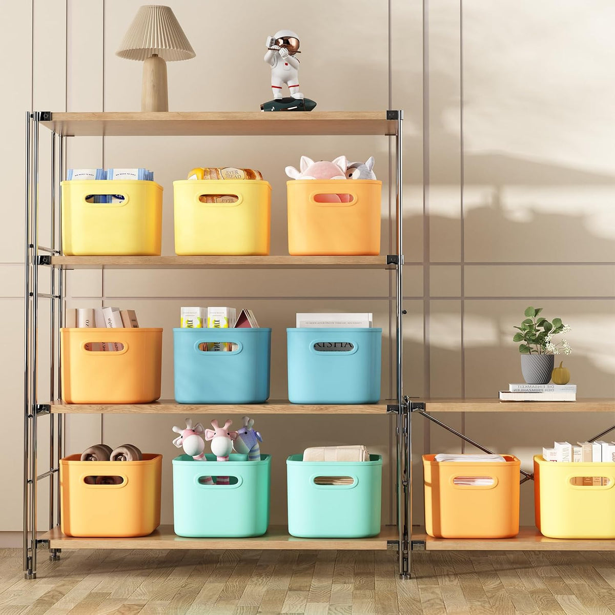 8 Pack White Storage Bins with Lids for Shelves, White Storage Containers with Lids for Organizing, Storage Box with Handle, Stackable White Plastic Bin for Classroom, Craft, Snacks