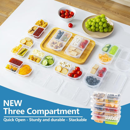 TAIHUIMY 9oz Reusable Snack Containers with Lids for Kid, New 3 Compartment Large Capacity Condiment Portion Control Meal Prep Containers for School lunch, Go out Travel, Party (10, 9, ounces)