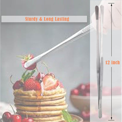 6 Inch Professional Culinary Stainless Steel Precision Tongs with Serrated Tips, Plating/Food Presentation Detailing Serving Tongs, Chef's Kitchen Tweezer Tongs - Ultra Non-Slip Grip