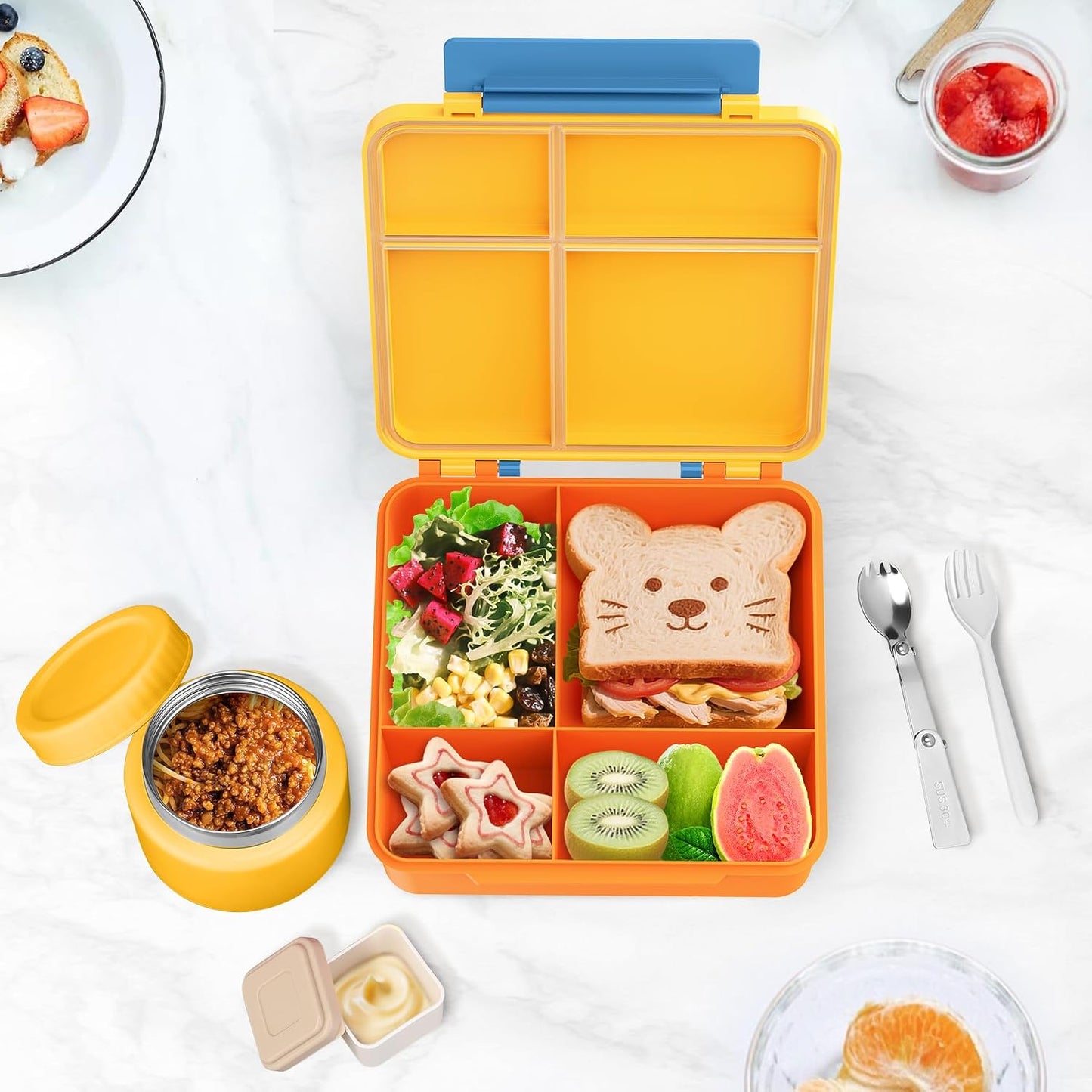 Lunch Box Kids, Leak Proof 5 Compartment Bento Box for Kids, 13oz Thermo for Hot Food Kids Lunch Box,Hot Lunch Box for School Travel