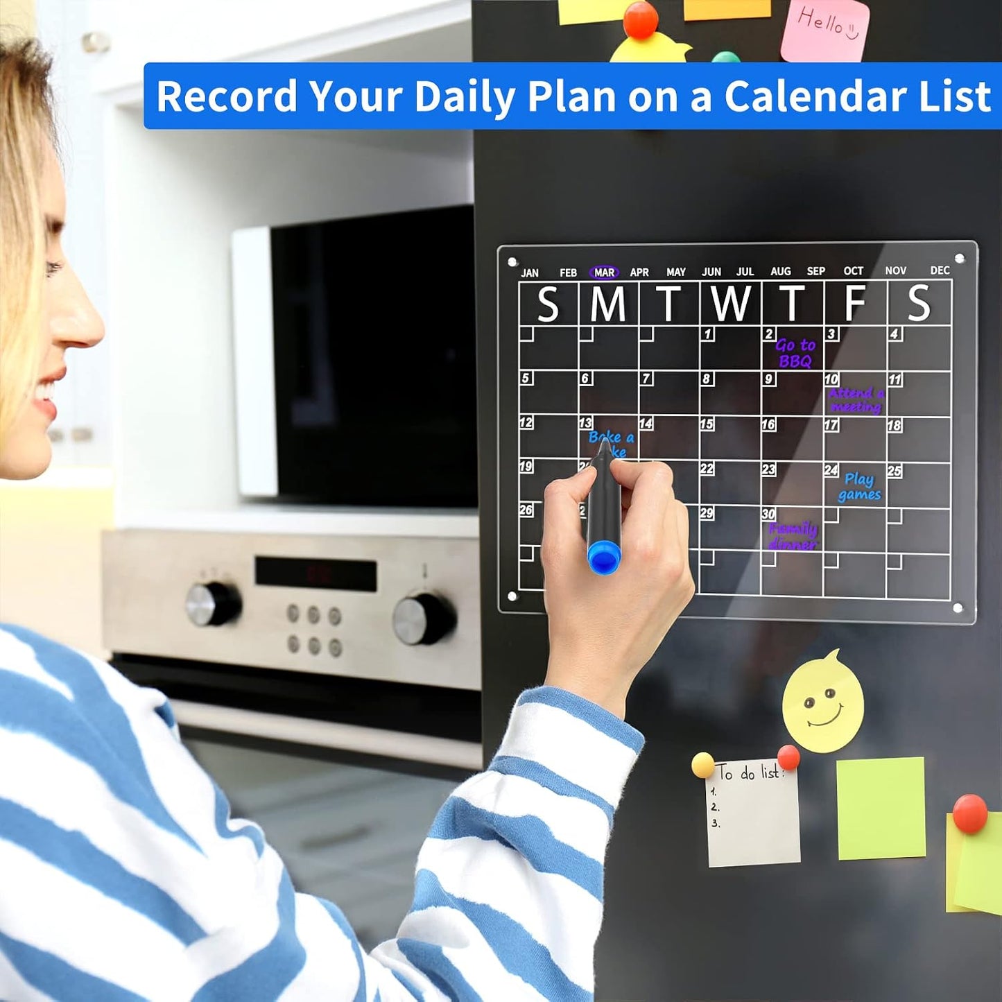 AITEE All-in-One Magnetic Dry Erase Board for Fridge, 2-Pack Acrylic Calendar & Memo Set with 6 Markers (3 Colors), Eraser, Holder, Reusable 16x12 Inch Planner