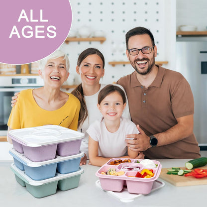 Caperci 5-Pack Lunchable Container Set for Kids & Adults - Reusable Bento Snack Box Containers with 5-Compartment for Food Storage & Meal Prep, Wheat Straw, BPA-Free (Dark & Clear Lids)
