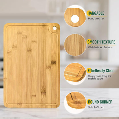 Deep-Carbonized Wood Cutting Board Set, HKKZYT 3 Pack Bamboo Chopping Boards for Kitchen with Side Handles, Charcuterie Board Juice Groove Knife-Friendly for Heavy Duty
