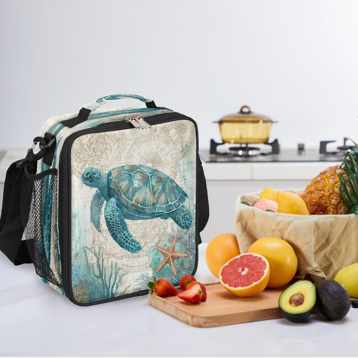 cfpolar Skull Skateboard Lunch Box for Boys Girls, Insulated Lunch Bags for Kids Reusable Mini Cooler Lunch Tote Lunchbox Thermal Meal Tote Kit with Shoulder Strap for Work School Picnic