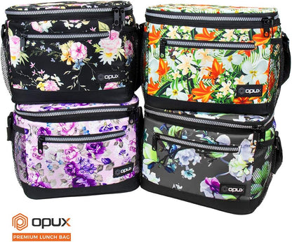 opux Insulated Lunch Box Men Women, Lunch Bag for Work School, Leakproof Soft Cooler Tote Adult, Large Lunch Pail Kids Boys Girls, Picnic Beach Food Bag with Shoulder Strap, Purple Floral
