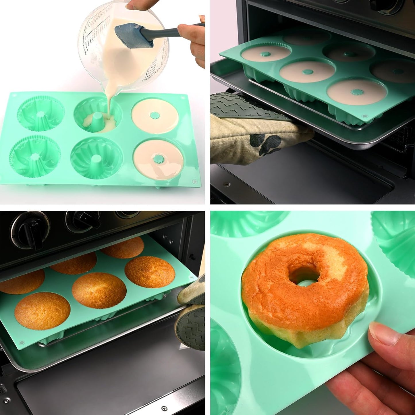 HUAKENER 2 Pcs Mini Fluted Cake Pan, 6-Cavity Fluted Cake Mold, Non-stick Silicone Baking Mold for Cupcakes, Donuts, Cornbread, Brownies, Jellies