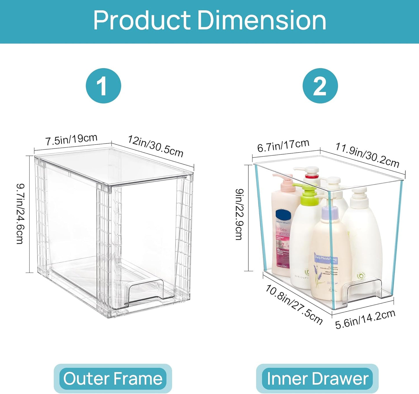 Vtopmart 4Pack Large Stackable Pantry Storage Drawers, Clear Organizer Bins with Handles, Acrylic Drawer Organizers for Kitchen, Pantry, Bathroom Undersink, Cabinet Organization and Storage