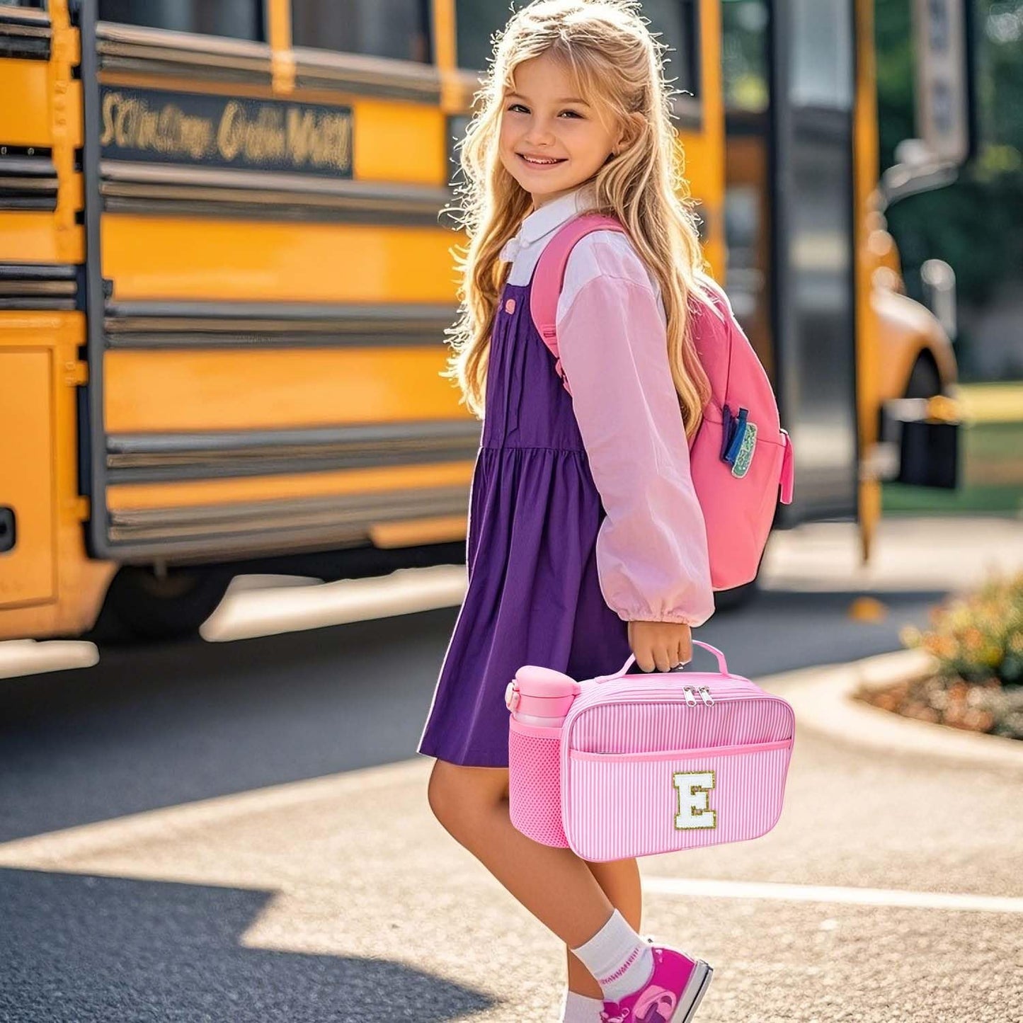 RHCPFOVR Kids Initial Lunch Bag - Insulated Lunch Box for Boys Girls,Washable Lunch Bag and Reusable Toddler Leak-proof Lunchbox for School and Daycare - Colors B