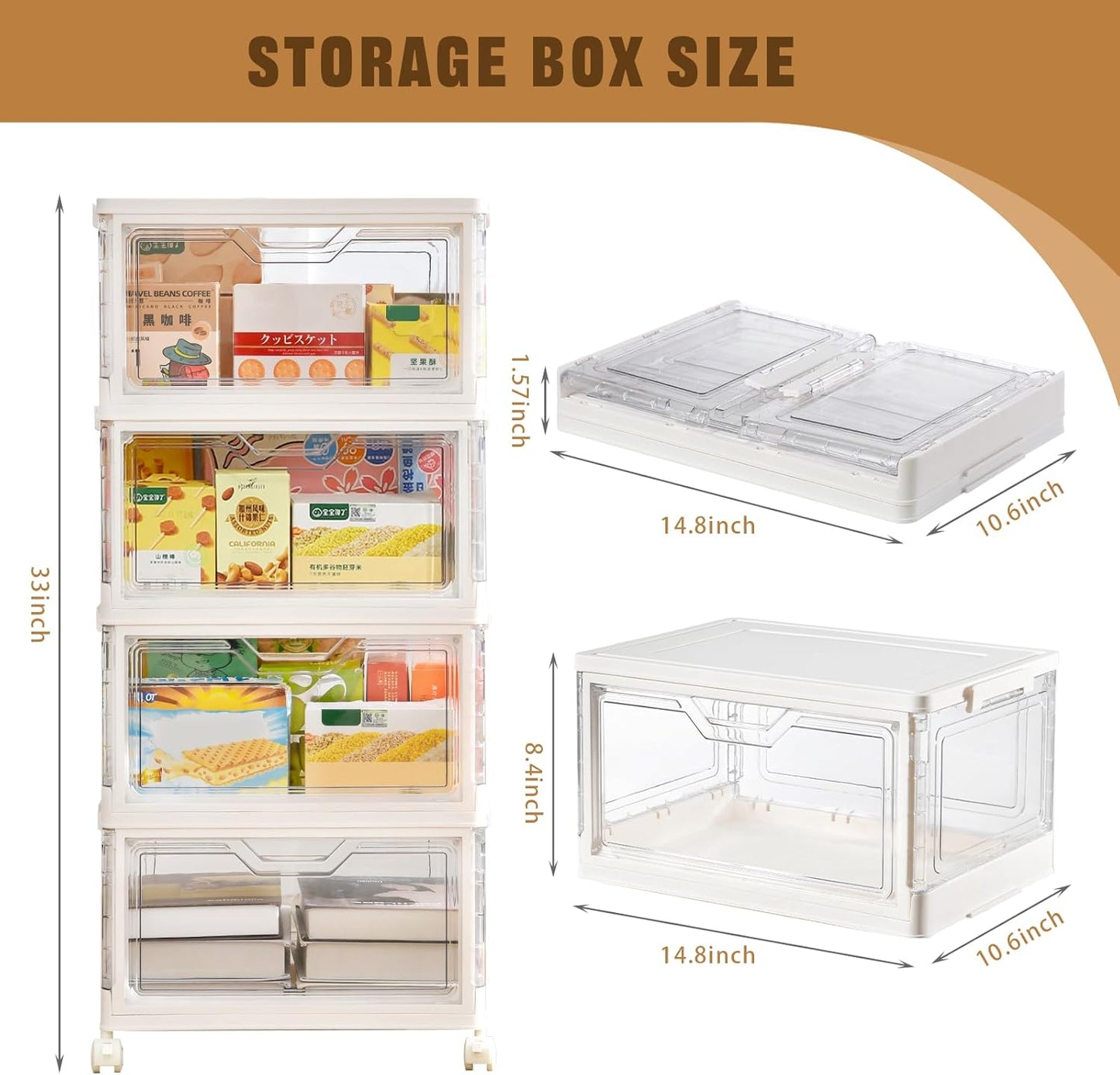 Freebat 6 Pack Closet Organizers and Storage,Clear Stackable Plastic Storage Bins with Lids Magnetic Doors,Clothes Organizers and Storage,Plastic Craft Containers for Wardrobe Kitchen Bathroom Office