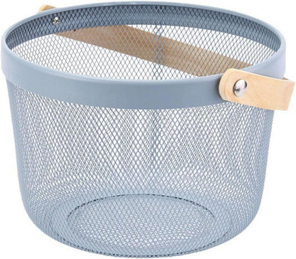 AJIODA Metal Mesh Steel Wire Basket, Round Storage Organizer Basket with Wooden Handle Multi-functional Hanging Kitchen Baskets Fruit Baskets for Kitchen Bathroom Picnic Decor Cabinet Home, White