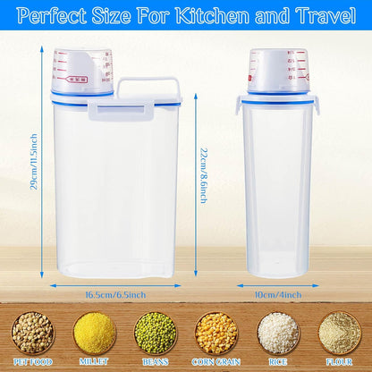 Suclain 6 Pcs Rice Airtight Storage Container 3 to 5Lbs with Pour Spout,Measuring Cup Food Storage Holder Dispenser for Oatmeal Flour Grain & Pet Cat Dog Food Container
