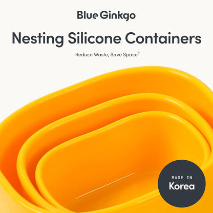 BLUE GINKGO Nesting Silicone Containers - Set of 3 Hard-Shell Silicone Food Storage Containers | BPA Free, Airtight, Dishwasher and Freezer Safe (6.7oz, 10oz, 20oz) - Green