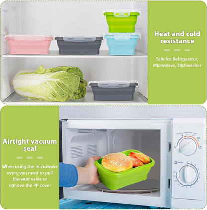 Mifoci Set of 8 Silicone Collapsible Bowls for Camping with Vent Lid Silicone Storage Containers for Food Meal Preparation Square Bowl Microwave Freezer Dishwasher Safe(Blue,17 Oz/ 500 ml)