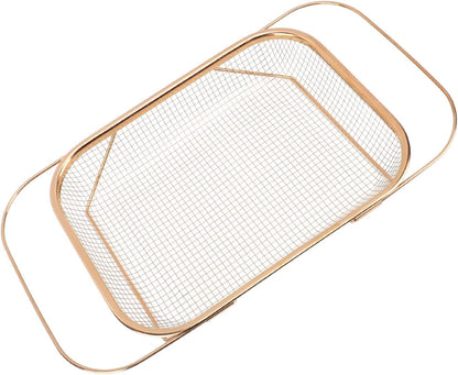 Fydun Stainless Steel Colander, Over The Sink Strainer Basket Kitchen S Er Gold Strainer Over The Sink Colander Basket for with Handles Fine Mesh Expandable Essentials (Gold)