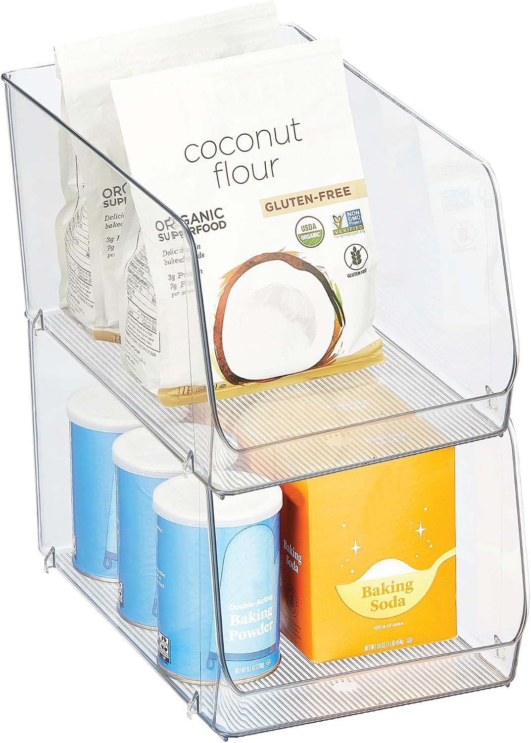 iDesign Clear Plastic Stackable Storage Bin, 2-Pack | Open Front, Easy Access Organizer, For Pantry or Cabinet