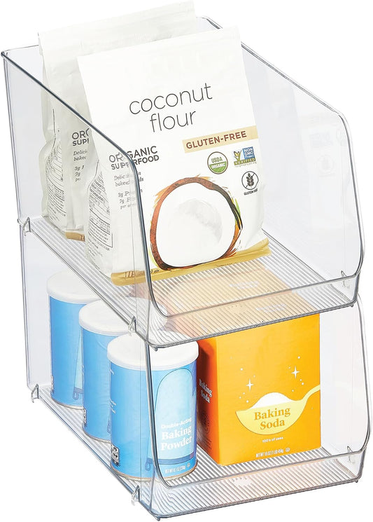 iDesign Clear Plastic Stackable Storage Bin, 2-Pack | Open Front, Easy Access Organizer, For Pantry or Cabinet