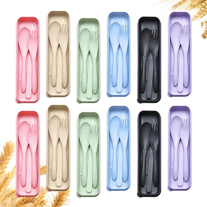 Reusable Travel Utensils Set with Case, 4 Sets Wheat Straw Portable Knife Fork Spoons Tableware, Eco-Friendly BPA Free Cutlery for Kids Adults Picnic Camping Utensils(Green, Beige, Pink, Blue)
