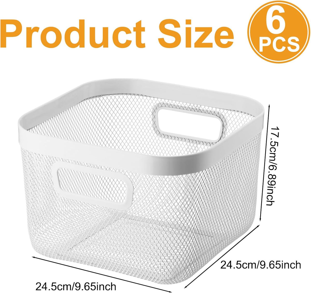 MorningRo 6 Pack Metal Mesh Basket with Hollow Handles Black Wire Storage Bin for Organizing Stackable Metal Fine Mesh Basket for Pantry Bathroom Kitchen Cabinets Shelves (Medium)