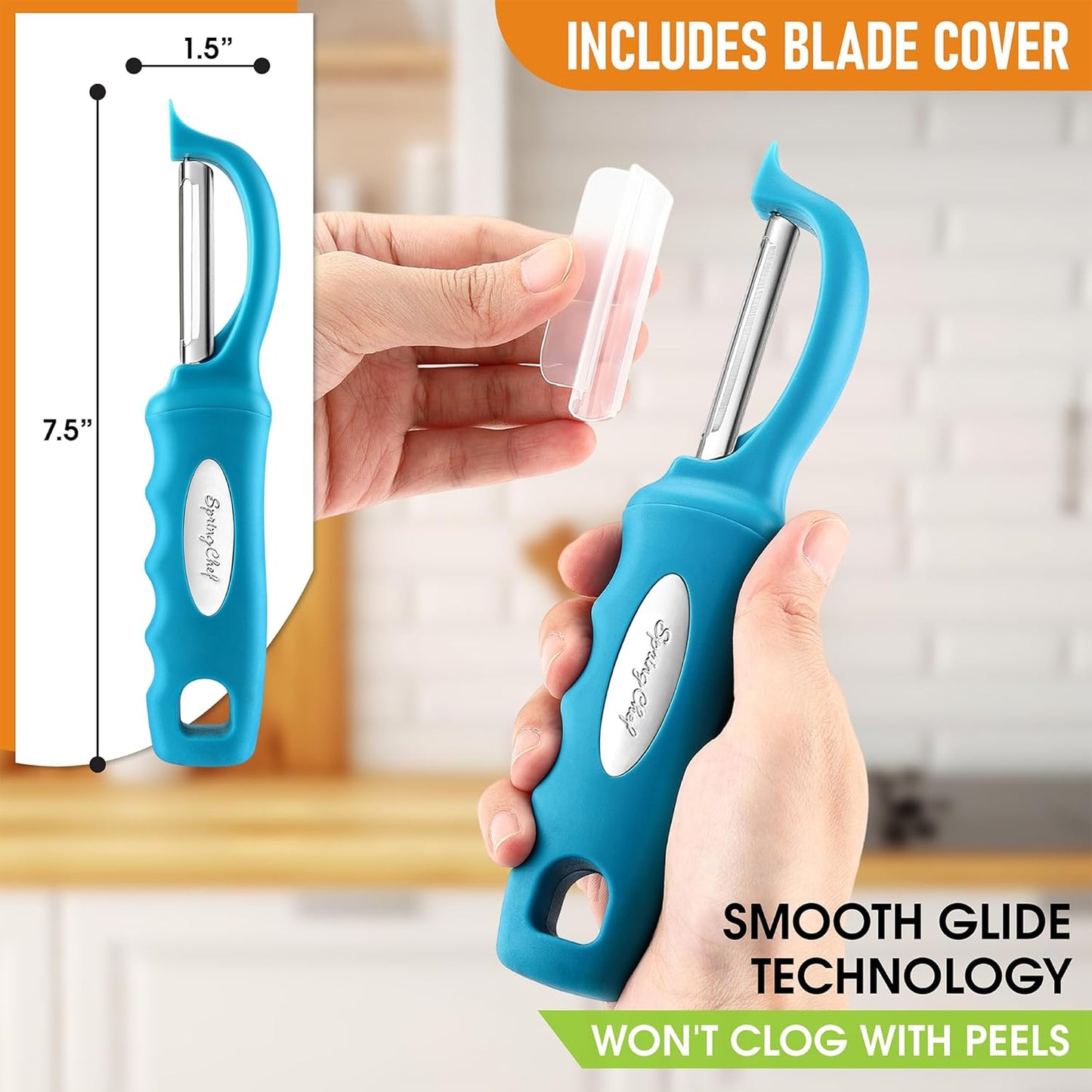 Spring Chef Premium Swivel Vegetable Peeler, Soft Grip Handle and Ultra Sharp Stainless Steel Blades - Perfect Kitchen Peeler For Veggie, Fruit, Potato, Carrot, Apple - Mango