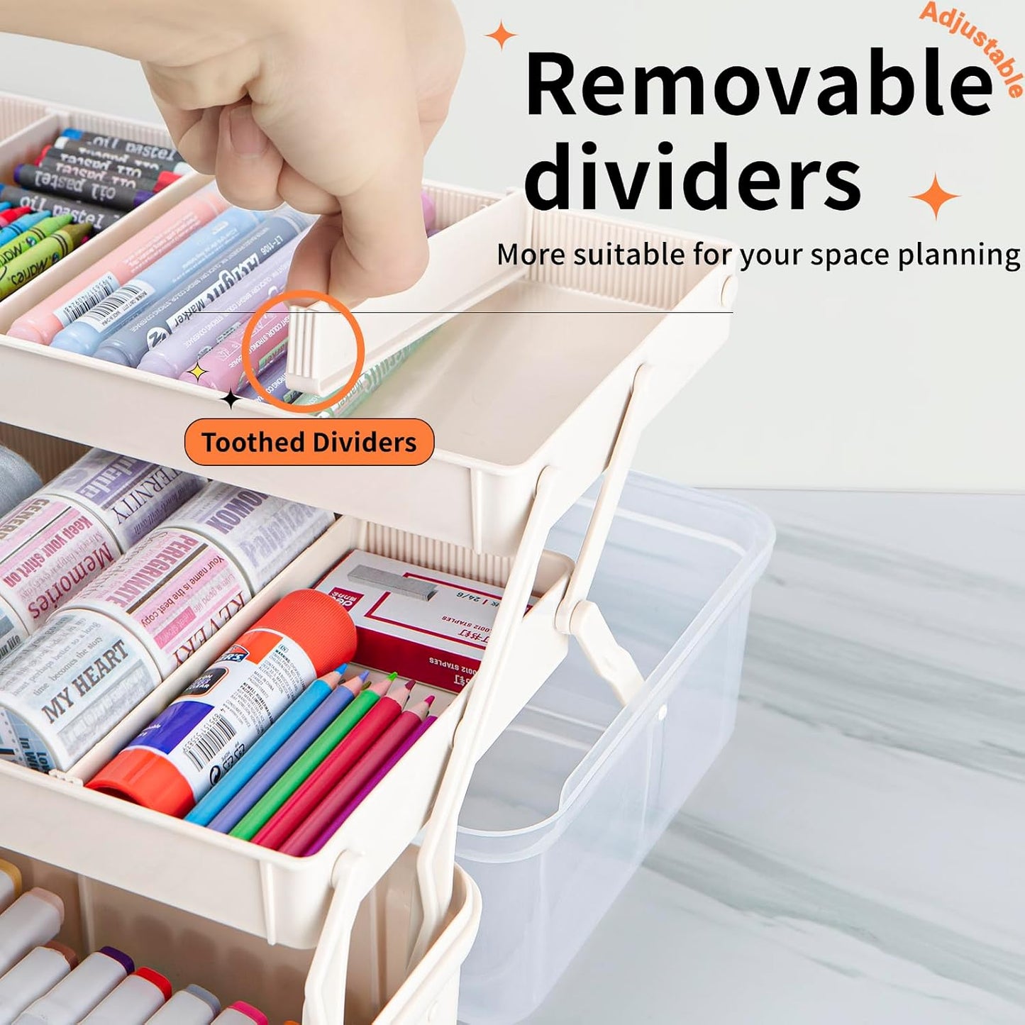 TERGOO 12.5in 3-Layer Multipurpose Craft Organizers and Storage with Adjustable Dividers, Portable Tackle Box, Folding Art & Craft Case for Medicine, Tool, Sewing Organizer (White)
