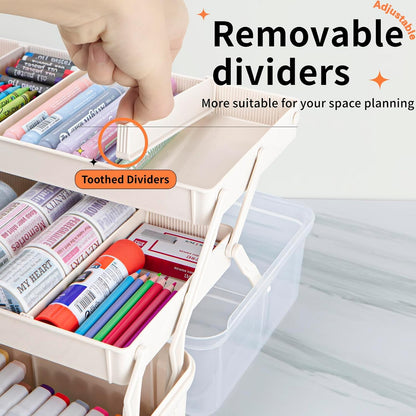 TERGOO 12.5in 3-Layer Multipurpose Craft Organizers and Storage with Adjustable Dividers, Portable Tackle Box, Folding Art & Craft Case for Medicine, Tool, Sewing Organizer (White)