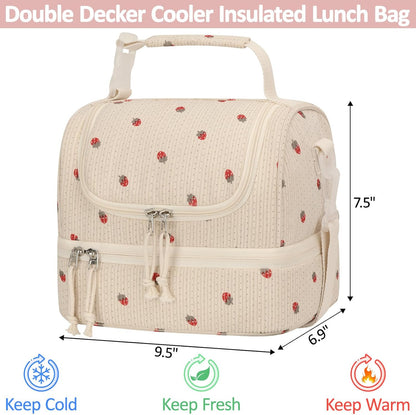 Vankor Corduroy Lunch Box Kids Insulated Lunch Bag Double Decker, Cute Leak-Proof Lunch Box for Boys Girls, Portable Cooler Lunch Bag Thermal Lunch Tote for School Picnic Travel, Light Blue