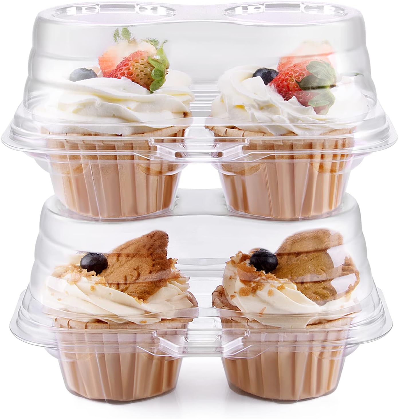 Cupcake Boxes Individual Cupcake Containers, 50 Packs Regular Single Cupcake Holder High Topping for Muffins, Thicker Stackable Plastic Cupcake Carrier for Party (50 pack)