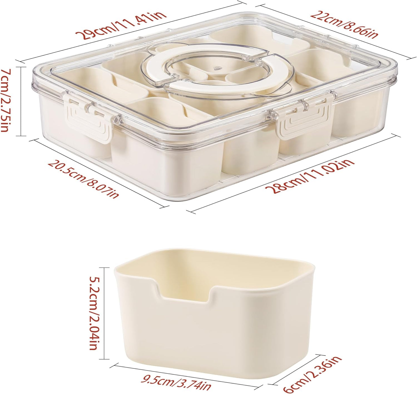 Bandesun Divided Serving Tray with Lid and Handle - Snackle Box Charcuterie Container for Portable Snack Platters - Clear Organizer for Candy, Fruits, Snacks，Nuts - Perfect (Pack of 2)