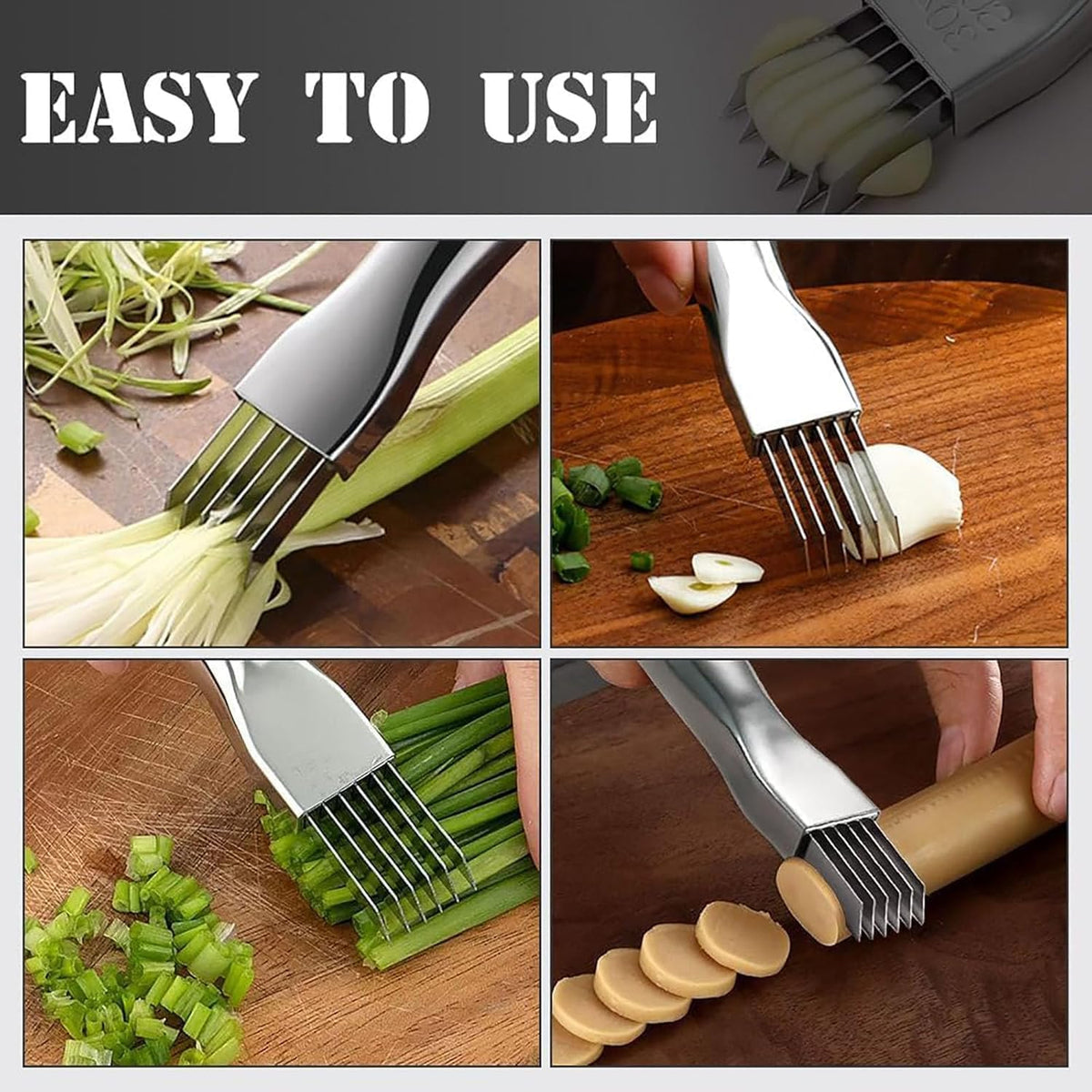 Shred Silk The Knife - Chopped Green Onion Knife - Kitchen Vegetable Cutter Sharp Scallion Shredding Cutter Shred Slicer Household Multifunctional Food Slicer Home Kitchen Gadget (1, Gold)