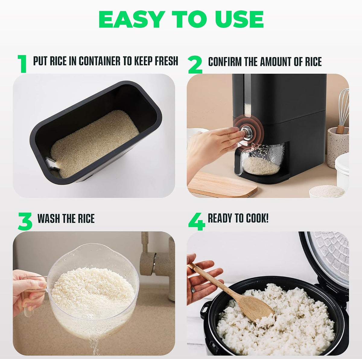 Rice Dispenser 25 lbs I Rice Storage Container 25 lbs with Sponge, Scoop & Measuring Cup I Airtight Rice Container with Lid I Best Food Dispenser Rice Bucket I Cereal Dispenser for Pantry
