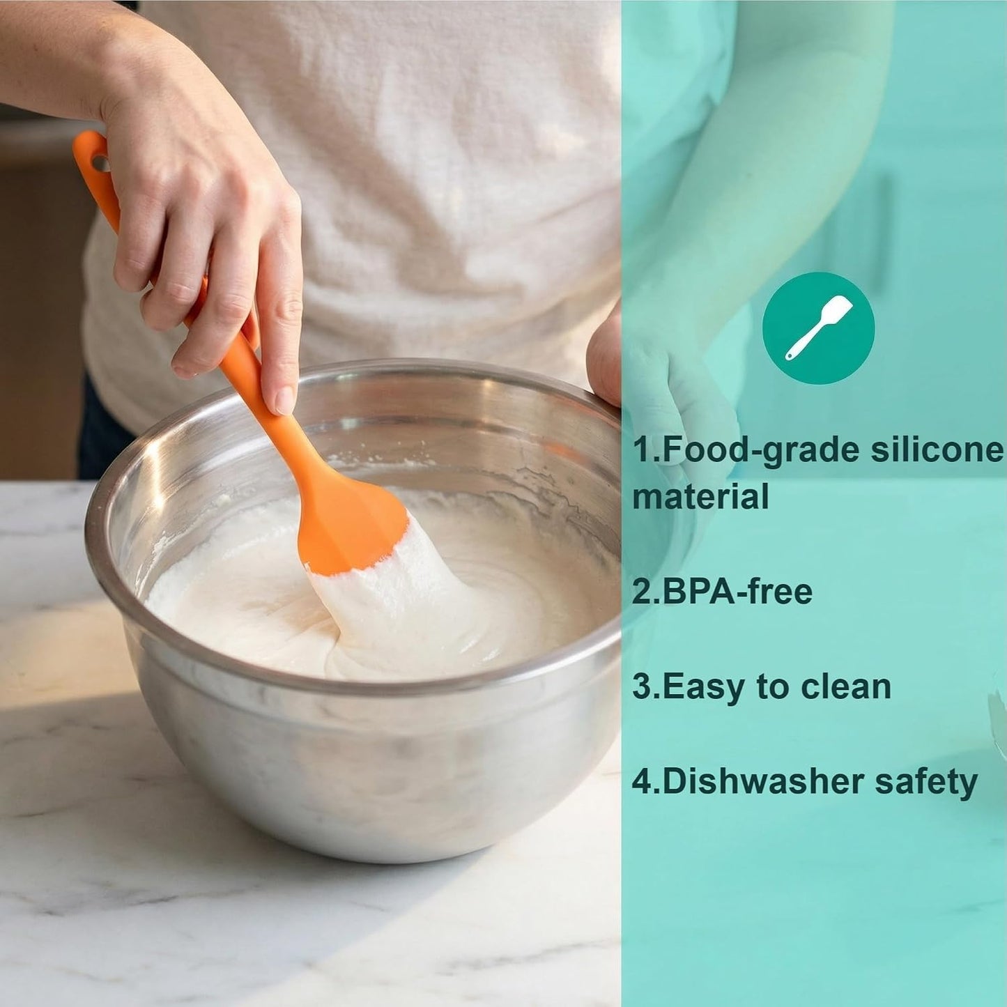 4 Pcs Silicone Spatula,Food Grade Rubber Spatula, Spatulas Silicone Heat Resistant, Used for Baking, Cooking, non Stick, Dishwasher Safe, BPA Free(26.8cm/10.55Inch)