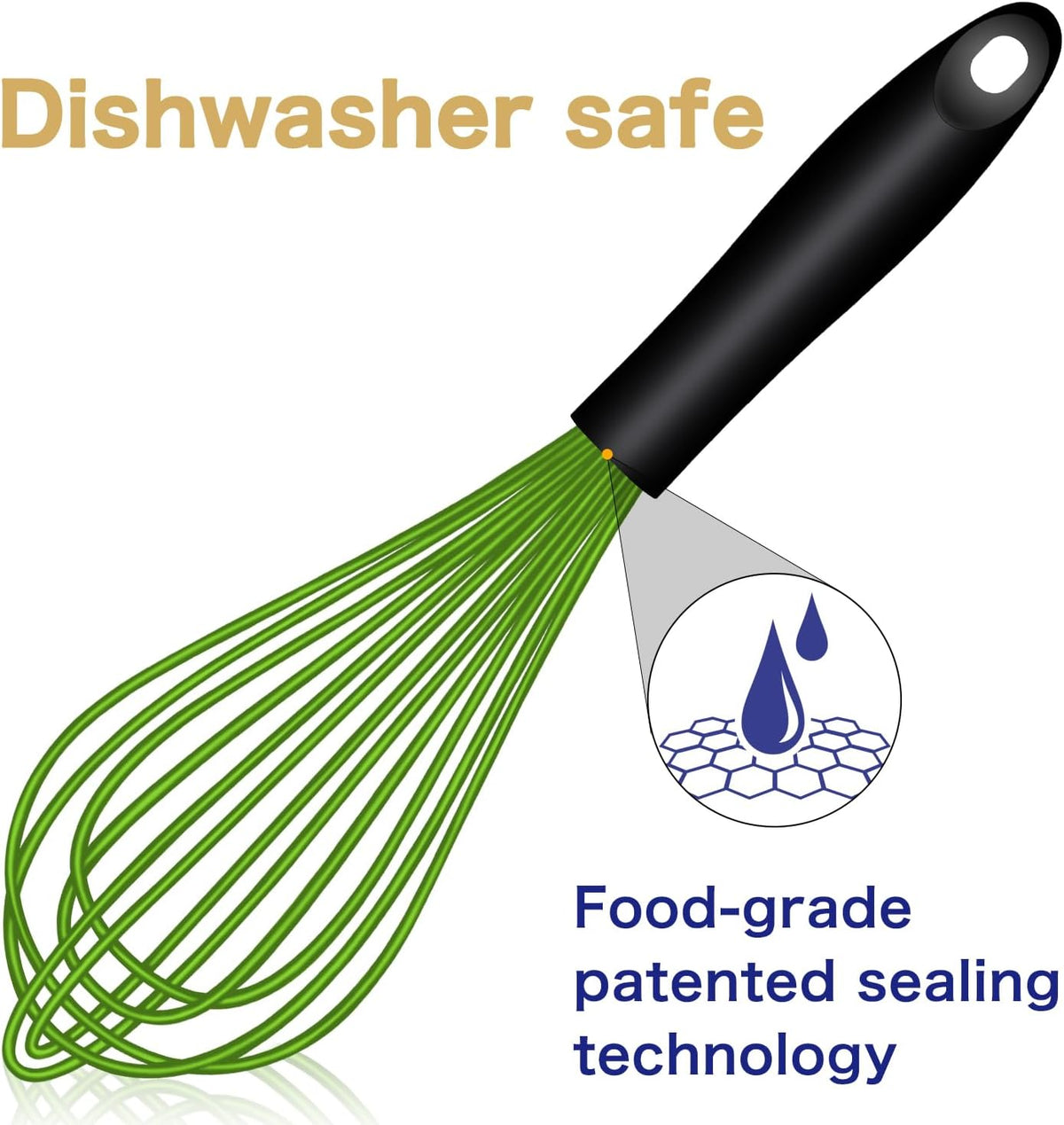 OYV Dishwasher Safe Silicone Whisk, Sealed Waterproof Design Set of 3, Professional Kitchen Whisks for Cooking Non-Scratch, Silicone & Stainless Steel Whisk, Heat Resistant Balloon Egg Beater, Black