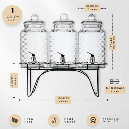2 PACK 1.5 Gallon Drink dispenser, Glass Beverage Dispenser With Elegant Stand Stand, Drink Dispensers for Parties With Spigot 100% Leakproof. Perfect For Parties And Daily Use