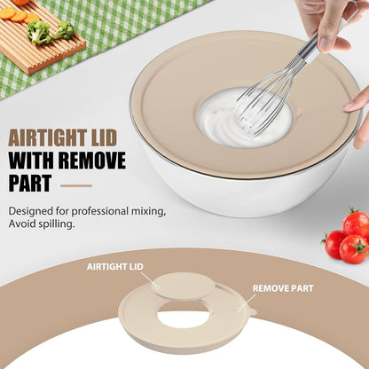 ENVTEK Mixing Bowls with Lids Set, 7 PCS Stainless Steel Mixing Bowls with 3 Grater Attachments, Size 4.5, 4, 3.5, 2.1, 1.5, 1.1, 0.7QT, Ideal for Kitchen Cooking Baking & Serving