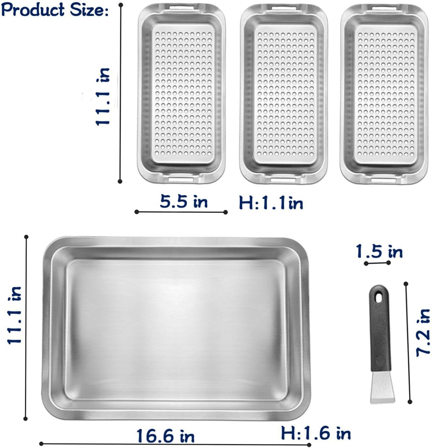Grill Pans for Outdoor Grill-3 Grilling Baskets|Serving Tray| Clip-on Handle.BBQ Serving Platters with Holes for Grill Fish,Vegetable,Meat and Prep Food Veggie