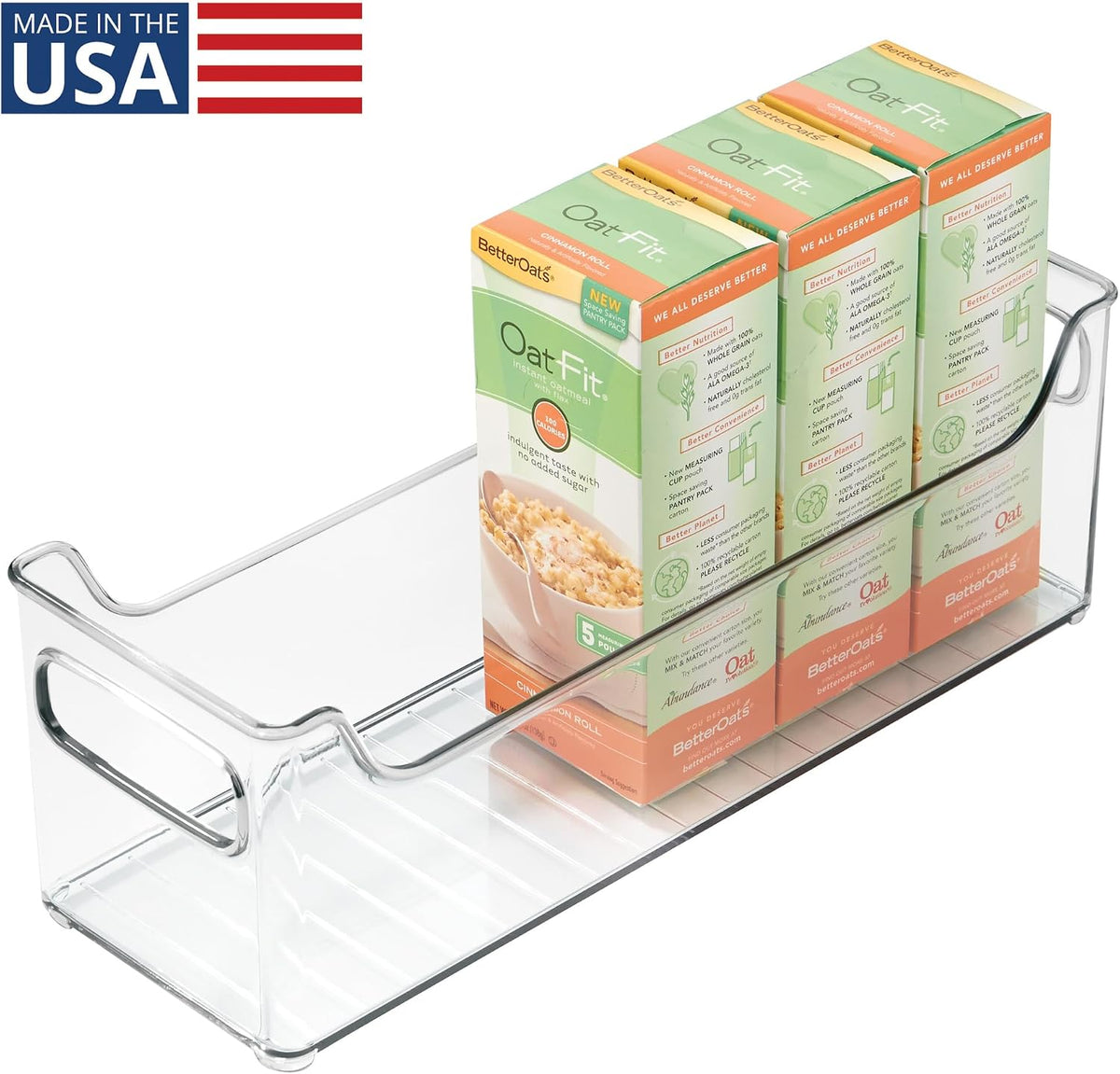 iDesign Stackable Plastic Pantry Bin with Handles, Set of 2, Clear | For Cabinets or Fridge, Made in USA