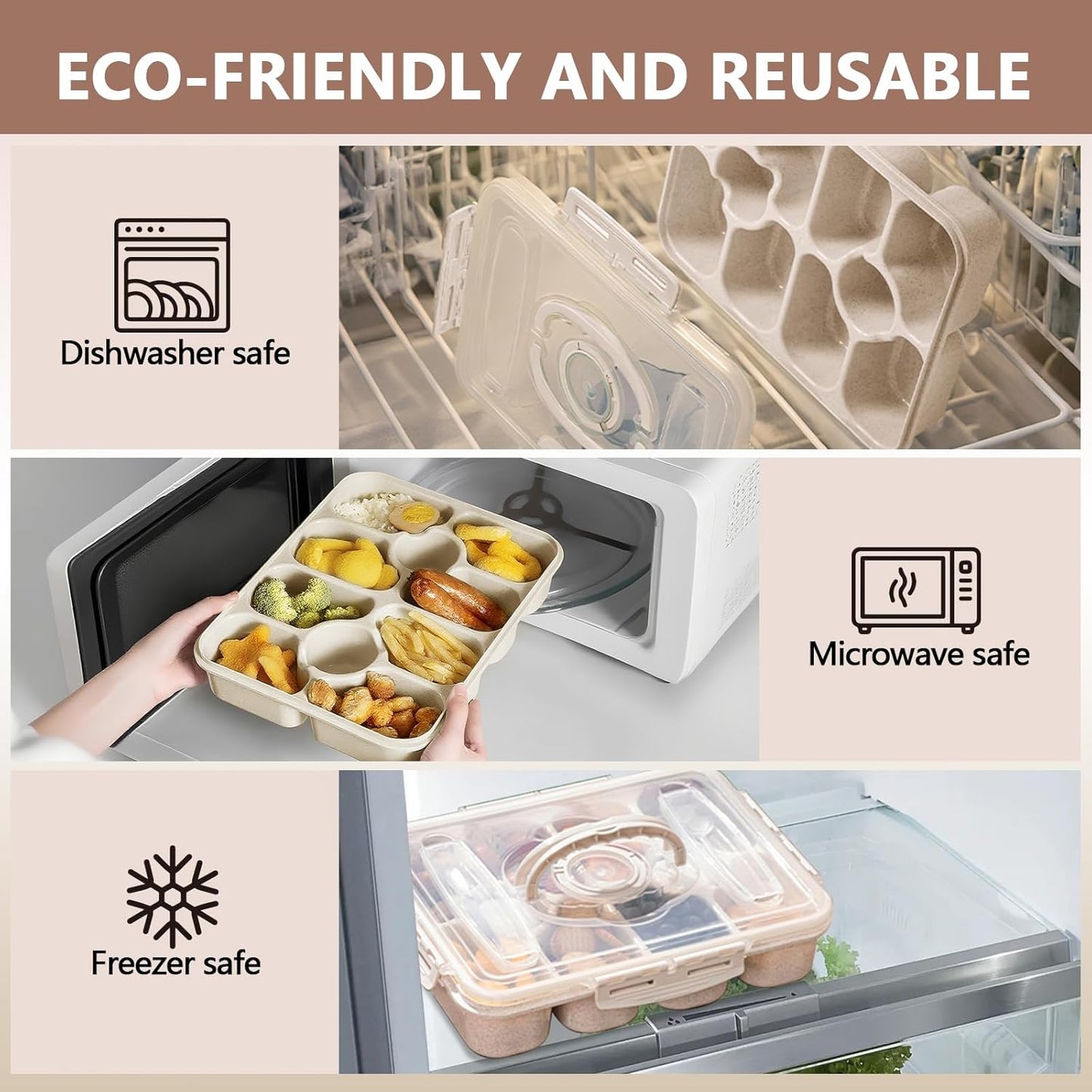 Dishwasher Safe Snackle Box Container, Snack Divided Serving Tray with Lid, Portable Snack Organizer with Date Marker, 2 Dressing Containers, Fork and Spoon, Green