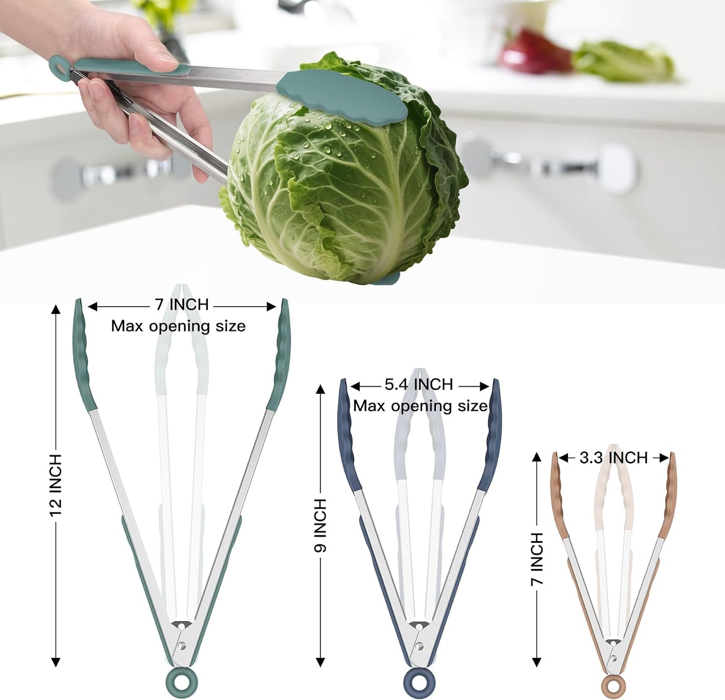 HOTEC Premium Stainless Steel Locking Kitchen Tongs with Silicon Tips, Set of 2-9" and 12"