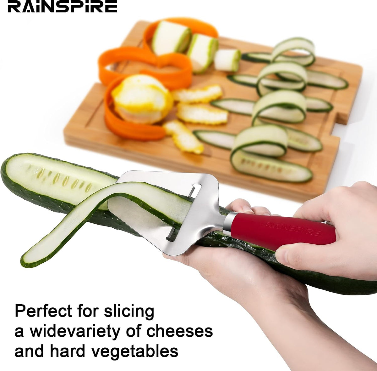 Rainspire Upgraded Non-Stick Cheese Slicers for Block Cheese Multi-Functional Cheese Cutter for Mozzarella, Cheddar, Gruyere Charcuterie Accessories Dishwasher Safe Kitchen Tools, Black