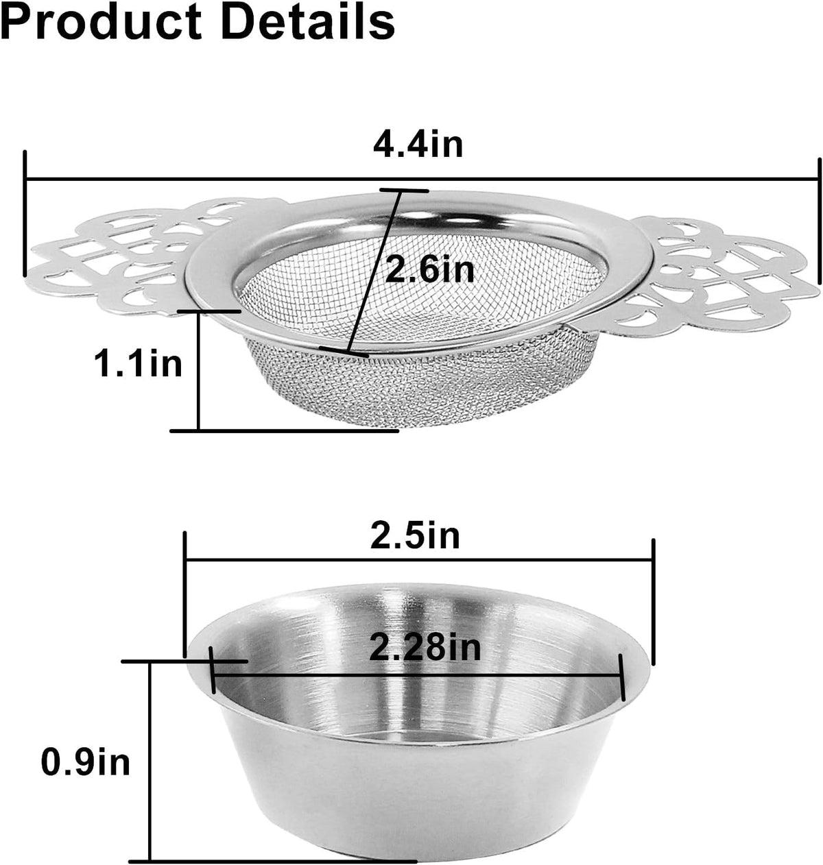 2 Pack Tea Strainers, Stainless Steel, Sliver