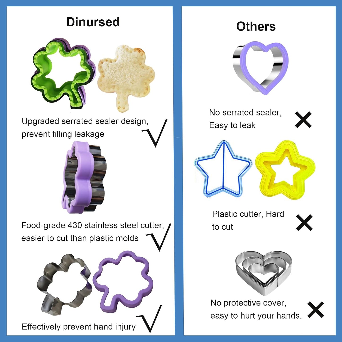Uncrustable Sandwich Cutter and Sealer Set for Kids – 4 Pack Sandwich Bread Maker with Fun Shapes (Unicorn, Dinosaur, Heart etc) and 4 Fruit Cookie Cutters, Perfect for Lunch & Bento Box (8)