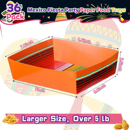 Harloon 36 Pack Mexican Nacho Trays 5 lb Extra Large Mexican Paper Food Trays Fiesta Disposable Cardboard Serving Boats for Cinco De Mayo Taco Fries Snacks Birthday Party Supplies(Floral)