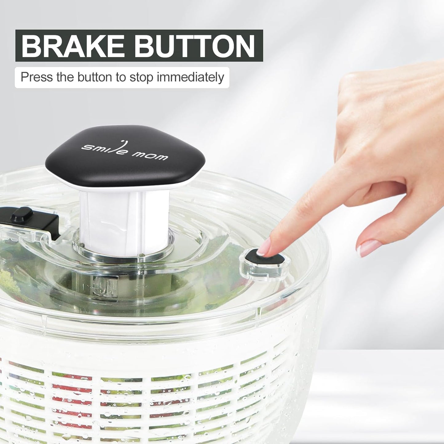 Smile mom Salad Spinner Large Lettuce Spinner Kitchen Gadgets, Large Salad Spinner Vegetable Washer, High Efficiency for Kitchen Washing & Drying Leafy Vegetables, One-Handed Easy Press 6.3 Qt White