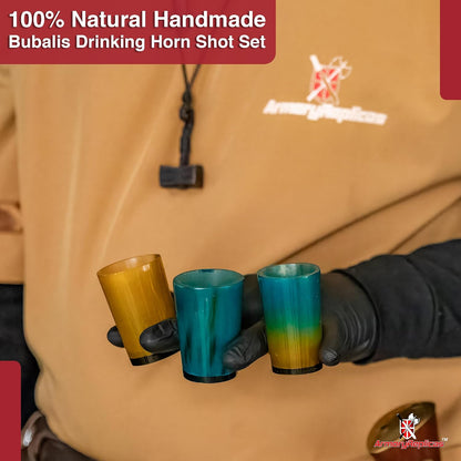 Armory Replicas™ 3-Piece Buffalo Drinking Horn Set – Handmade Natural Horn Cups with Earth Design, Viking Style Mead Ale Wine Cups for Feasts, Parties & Collectors