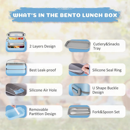 Stainless Steel Bento Box for Adults&Kids,Japanese Leakproof Lunch Box Divided Food Meal Storage Containers Set Stackable 2 Layer for Children School Picnic Beige