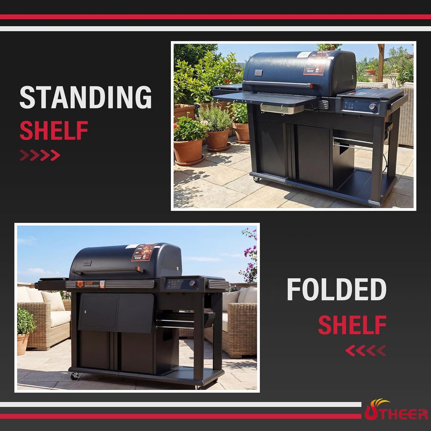 Upgraded Grill Table for Weber Kettle 22"/18"/26", Master Touch 22", Smokey Mountain, Recteq Pellet Grill RT-B380, Prep Station with Cutting Board, Basin, 4 Hooks, Shelf for Weber Kettle Accessories