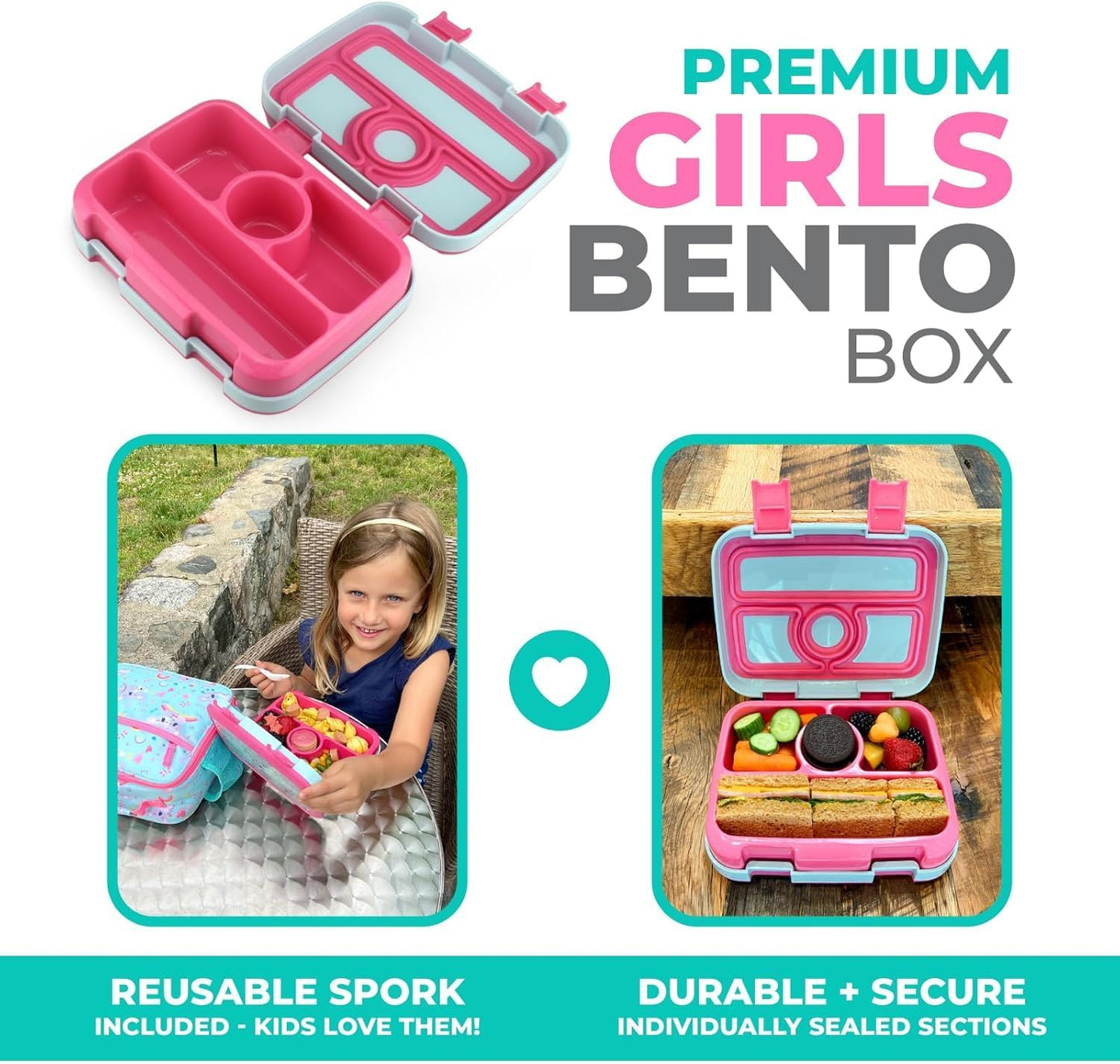 Kids Lunch Box - Bento Box for Boys Toddler Daycare, 4 Portion Sections with Lid, Snack Container Pre-School Kid Lunches Toddlers Removable Tray BPA Free, 3+ Years Old, Blue Rocket Dinosaur