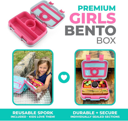 Kids Lunch Box - Bento Box for Boys Toddler Daycare, 4 Portion Sections with Lid, Snack Container Pre-School Kid Lunches Toddlers Removable Tray BPA Free, 3+ Years Old, Blue Rocket Dinosaur