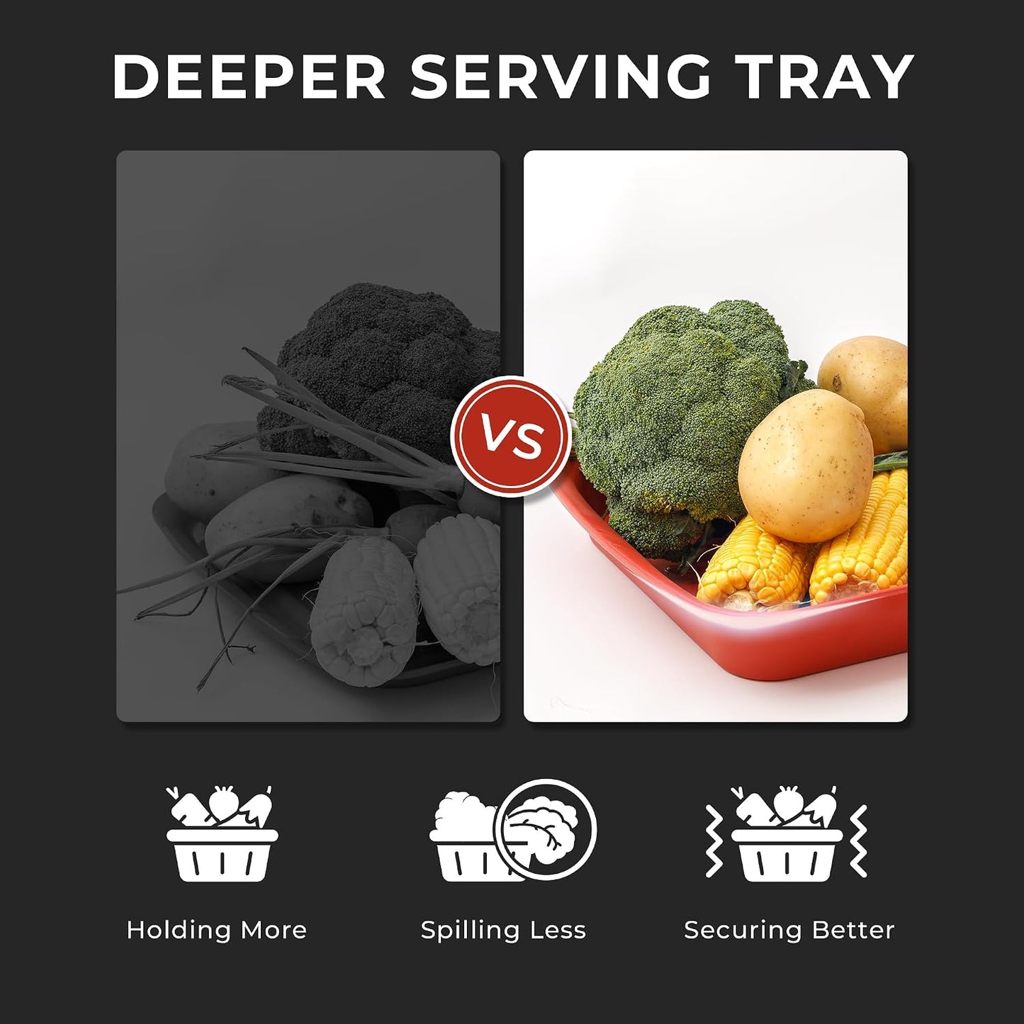 TP Grilling Prep and Serve Trays, 17 x 10.5 inch BBQ Trays for Cooked and Raw Foods, Set of 2 Melamine Serving Platters for Meats, Grill Accessories, Black and Red