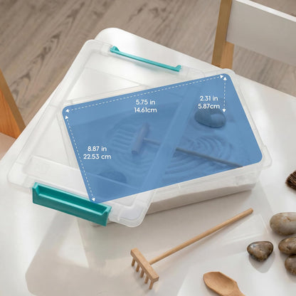 IRIS USA 12 Qt. Craft Storage Bins with Lids, 4-Pack, |Made in USA|, Clip Box, Medium Plastic Sensory Bin Tote Organizer Containers for Art Supplies, Paper, & Office, Stackable - Clear/Seafoam Blue